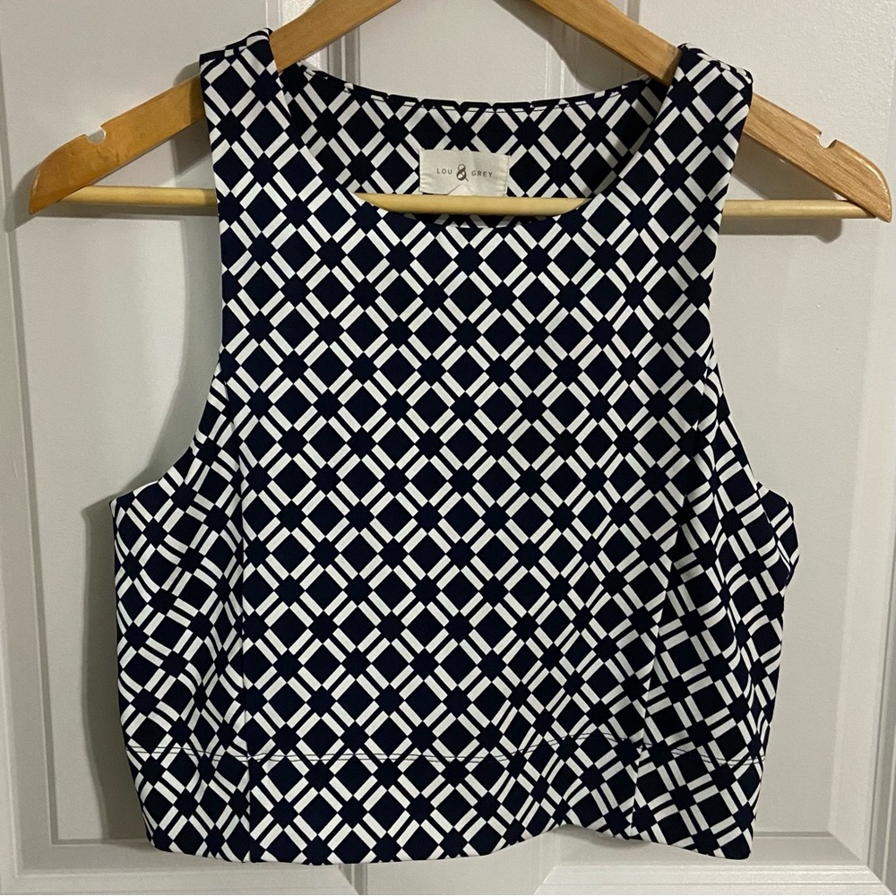 Lou & Grey Navy and White Geometric Sleeveless Crop Top Bra Workout Top Large